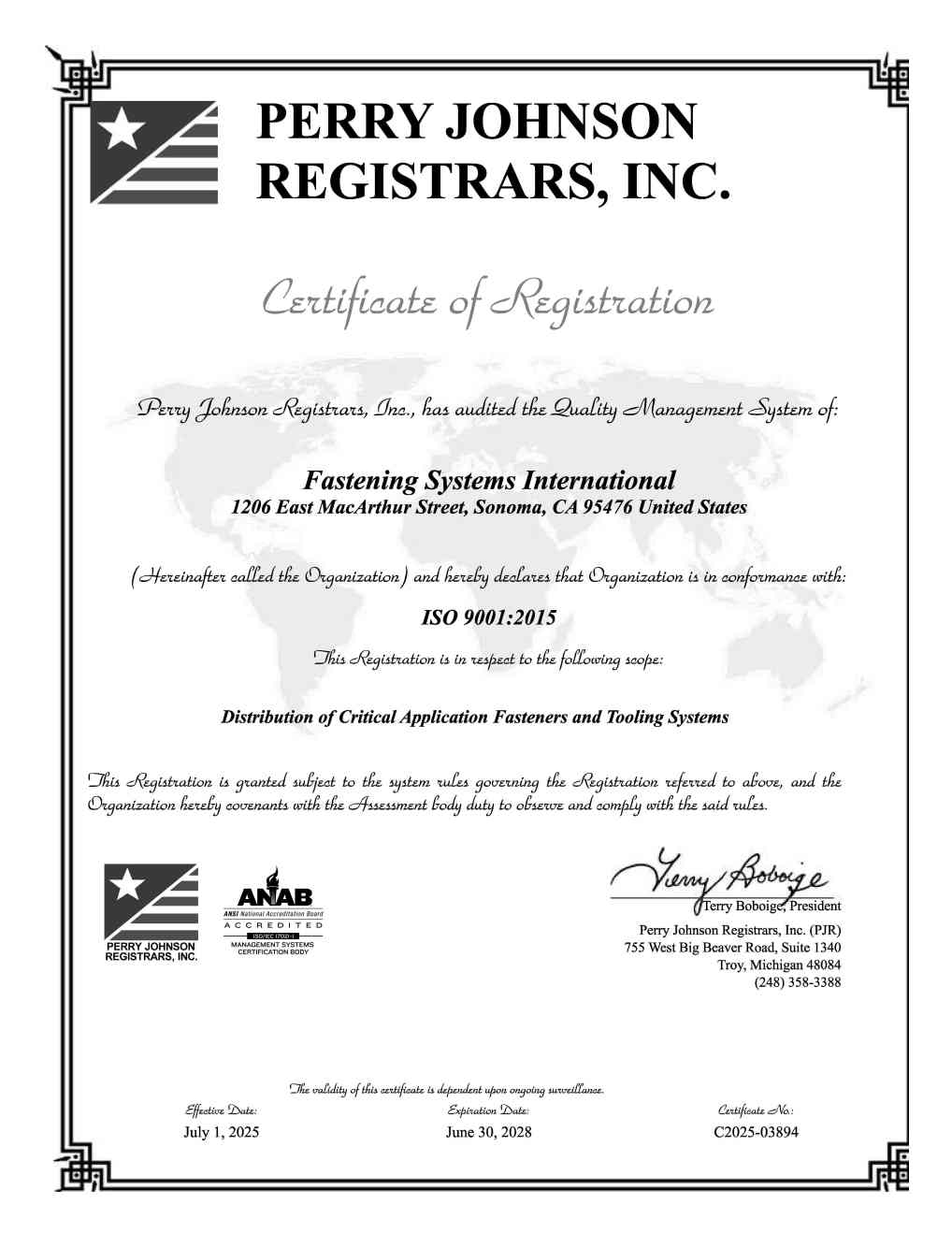 ISO Quality Certificate